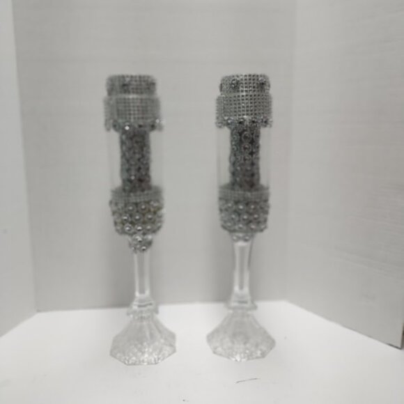 Elegant Silver Rhinestone Candle Holders – Set of 2 | Glamorous Centerpiece Deco - Picture 2 of 2